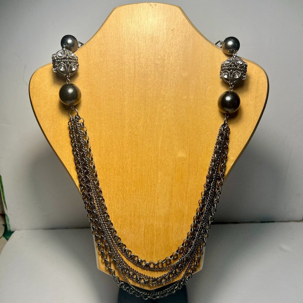 Long Dark Beaded Chain Necklace